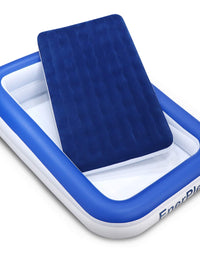 EnerPlex Inflatable Toddler Travel Bed – Portable Kids Air Mattress for Travel, Camping or Hotels w/ Built in Safety Bumpers & High Speed Pump, Puncture Resistant, Compact Size - Blue
