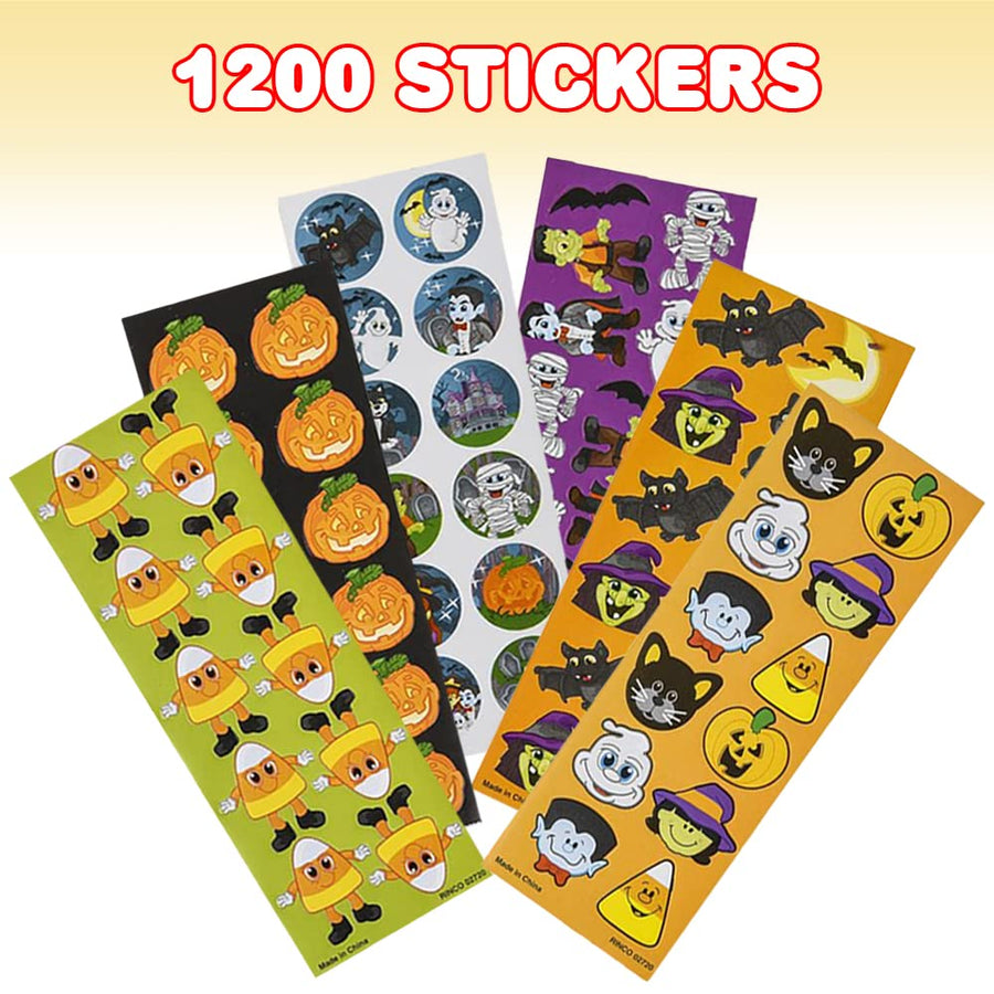 ArtCreativity Assorted Halloween Stickers for Kids, 100 Sheets with 1200 Stickers, Great for Halloween Party Favors, Treats, Décor, Classroom Crafts, Goodie Bags, Scrapbook for Boys and Girls