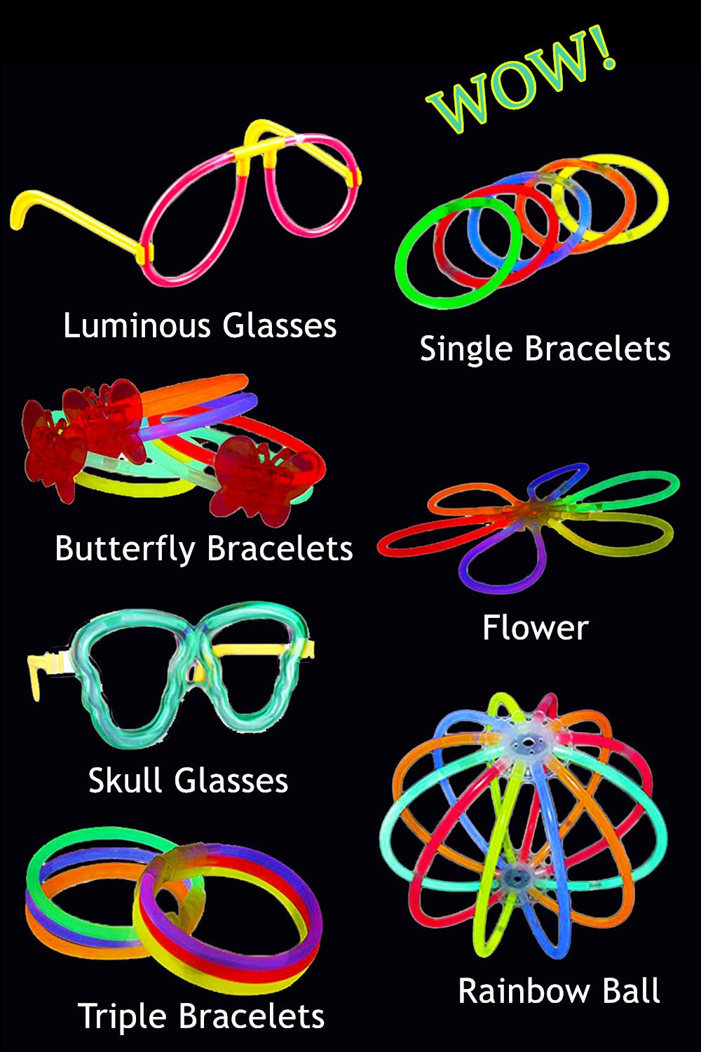 BUDI 200 Glow Sticks 467Pcs Glow Party Favors for Kids/Adults: 200 Glowsticks Party Packs 7 colors & Connectors for Glow Necklace, Flower Balls, Luminous Glasses and Triple/Butterfly Bracelets