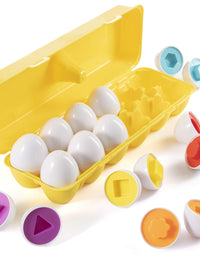 Prextex My First Find and Match Easter Matching Eggs with Yellow Eggs Holder - STEM Toys Educational Toy for Kids and Toddlers to Learn About Shapes and Colors Easter Gift

