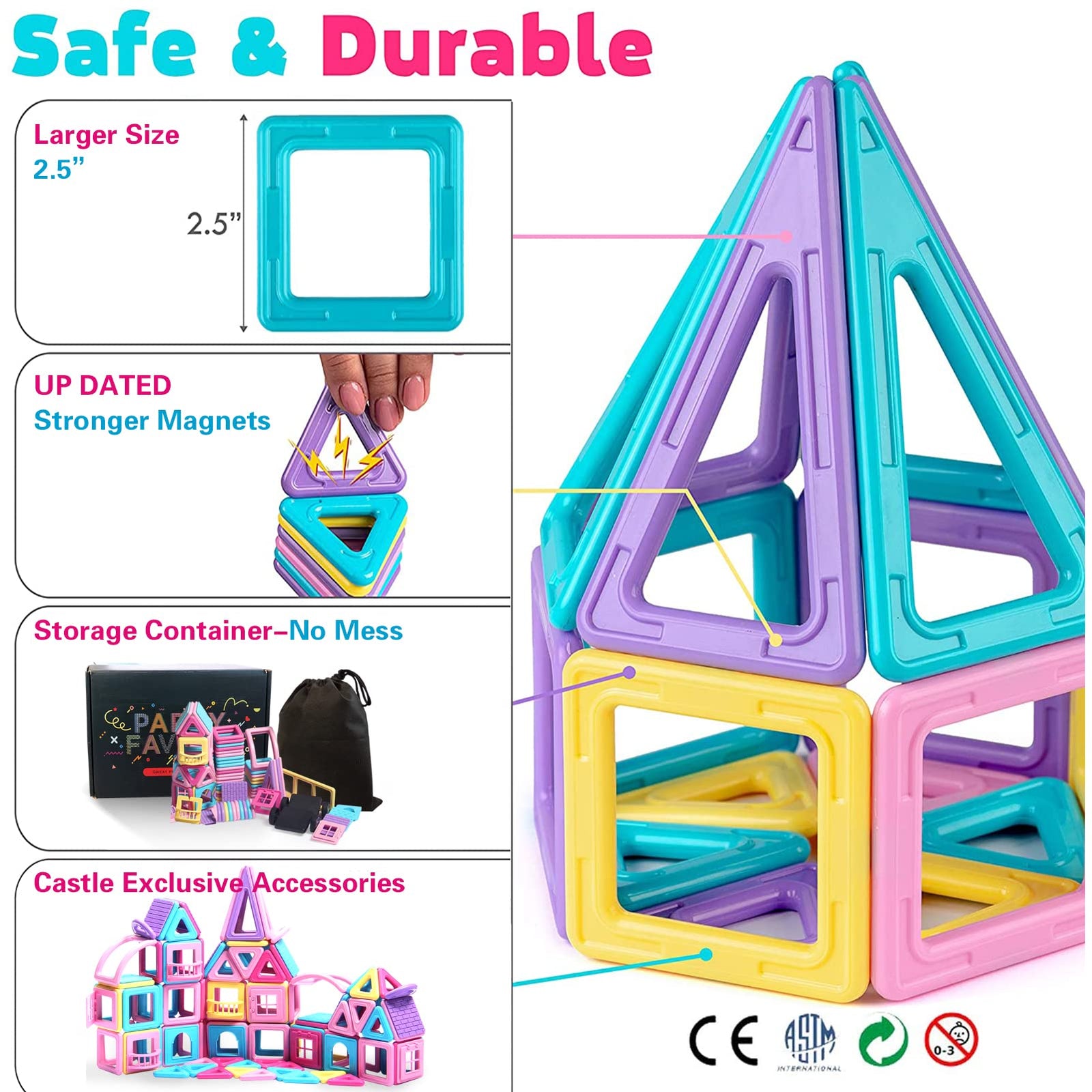Magnetic Tiles for 3 4 5 6 7 8+ Year Old Boys Girls Magnetic Blocks Building Set for Kids Ages 3-6, Creativity and Educational Construction Toys for Toddlers 3-5 Christmas Birthday Gifts Toys-117PCS