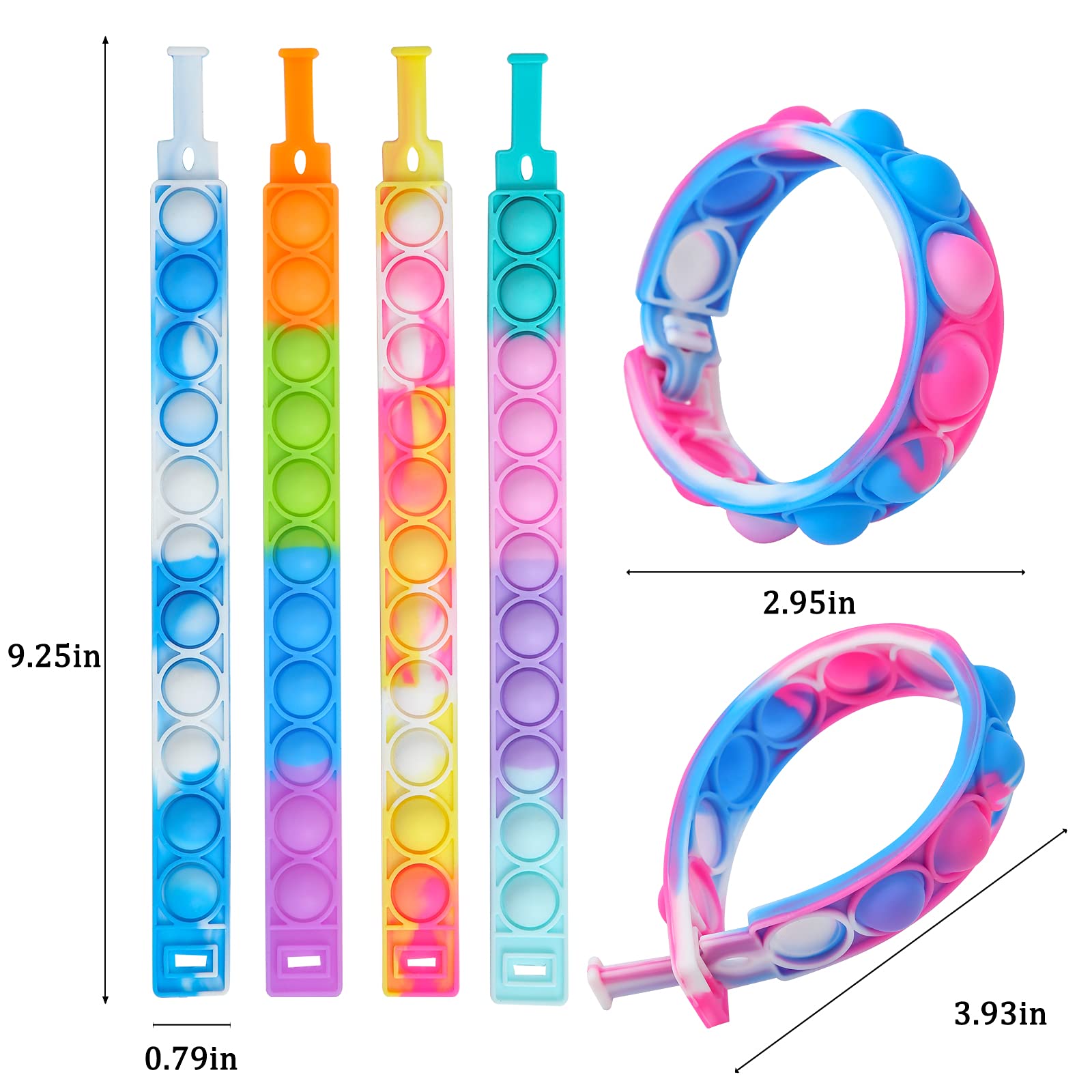 TOMOIN Pop It Bracelets,15 PCS Push Pop Fidget Toy Fidget Bracelet, Durable and Adjustable, Multicolor Stress Relief Finger Press Bracelet for Kids and Adults ADHD ADD Autism