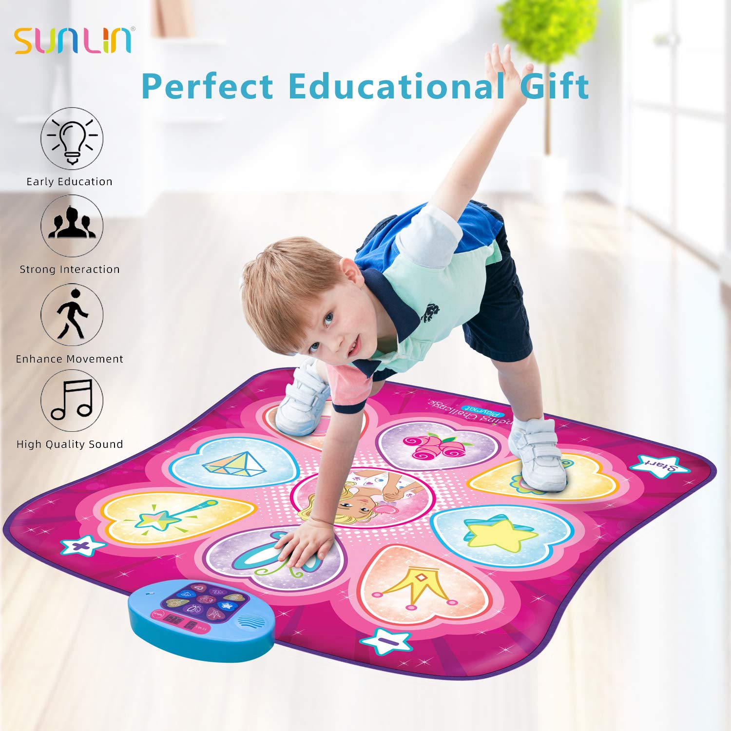 SUNLIN Dance Mat - Dance Mixer Rhythm Step Play Mat - Dance Game Toy Gift for Kids Girls Boys - Dance Pad with LED Lights, Adjustable Volume, Built-in Music, 3 Challenge Levels (35.4"X36.6")
