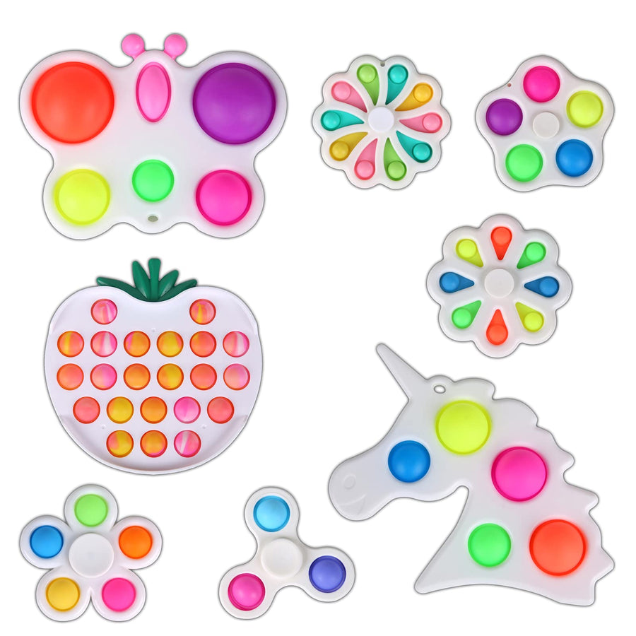Fidget Pack, 8pcs Simple Dimple Fidget Toys Set with Bubble Fidget and Spinner Special Toys Bundle for Kids and Adults Gift for Classroom Rewards, Party Favor Birthday Gift Christmas Stuffers