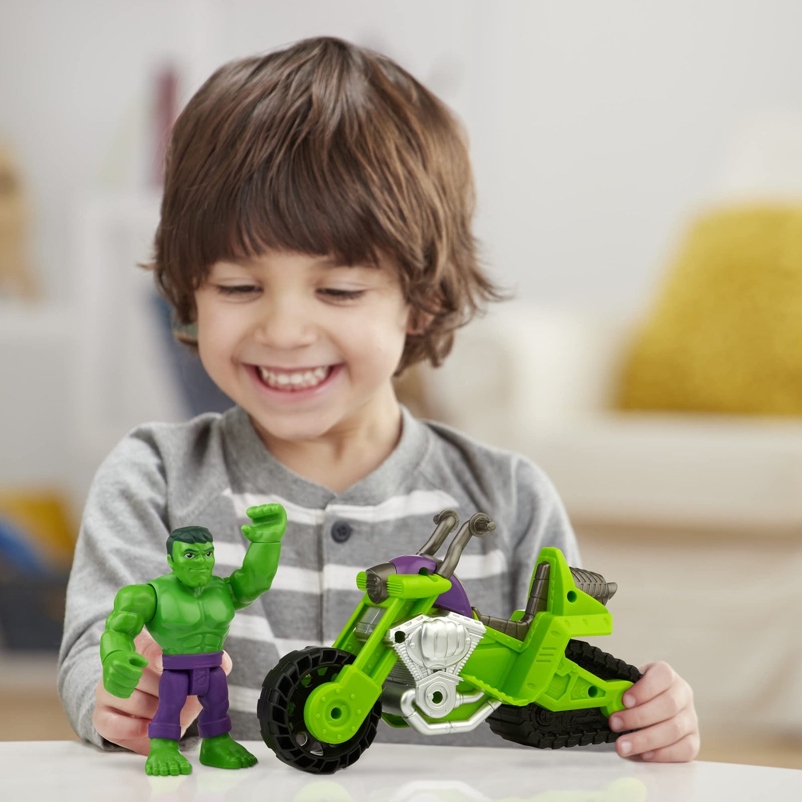 Super Hero Adventures Playskool Heroes Marvel Hulk Smash Tank, 5-Inch Figure and Motorcycle Set, Toys for Kids Ages 3 and Up