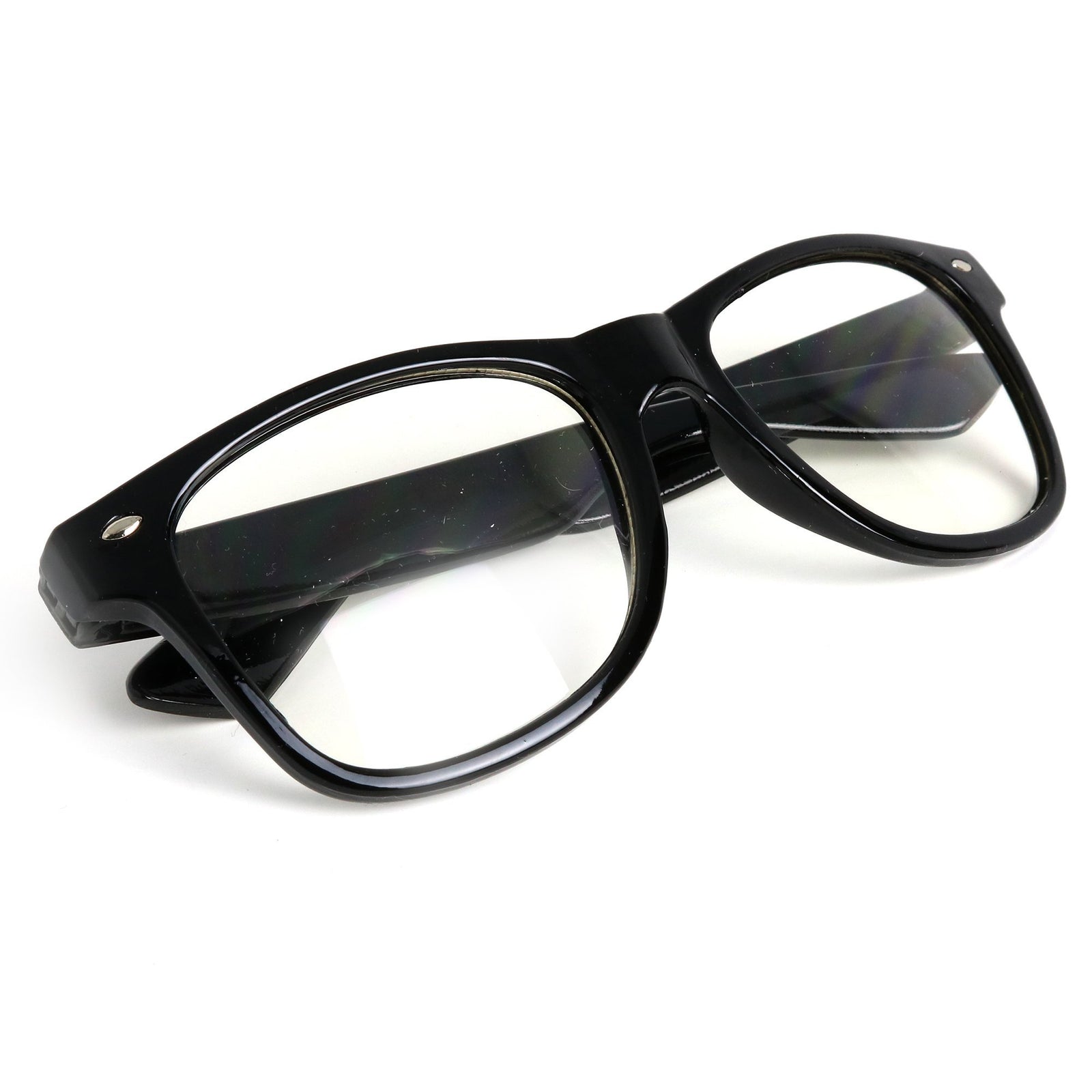 Skeleteen Retro Nerd Costume Glasses - Oversized Black Hipster Eyeglasses with Clear Lenses - 1 Pair