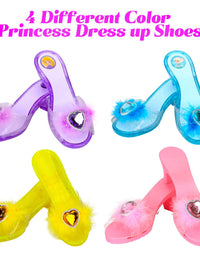 Princess Dress Up Shoes Set Girls Role Play Shoes Pretend Jewelry Toys Set Gift Set 4 Pairs of Shoes Kit Collection of Tiara Crown Earrings Necklace Rings Handbag Gloves for Girls Aged 3-6 Years Old
