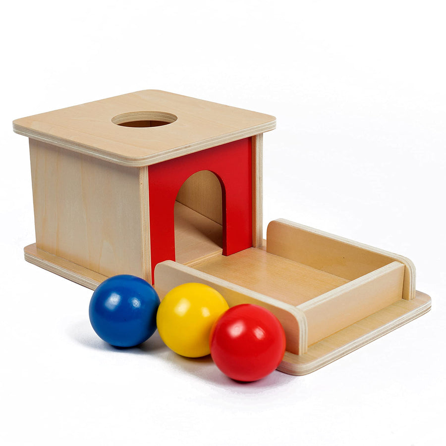 Adena Montessori Object Permanence Box with Tray Three Balls Montessori Toys for 6-12 Month Infant 1 Year Babies Toddlers