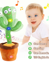 Kids Dancing Cactus Toys for Baby Boys and Girls, Talking Sunny Cactus Toy Electronic Plush Toy Singing, Record & Repeating What You Say with 120 English Songs and LED Lighting for Home Decor
