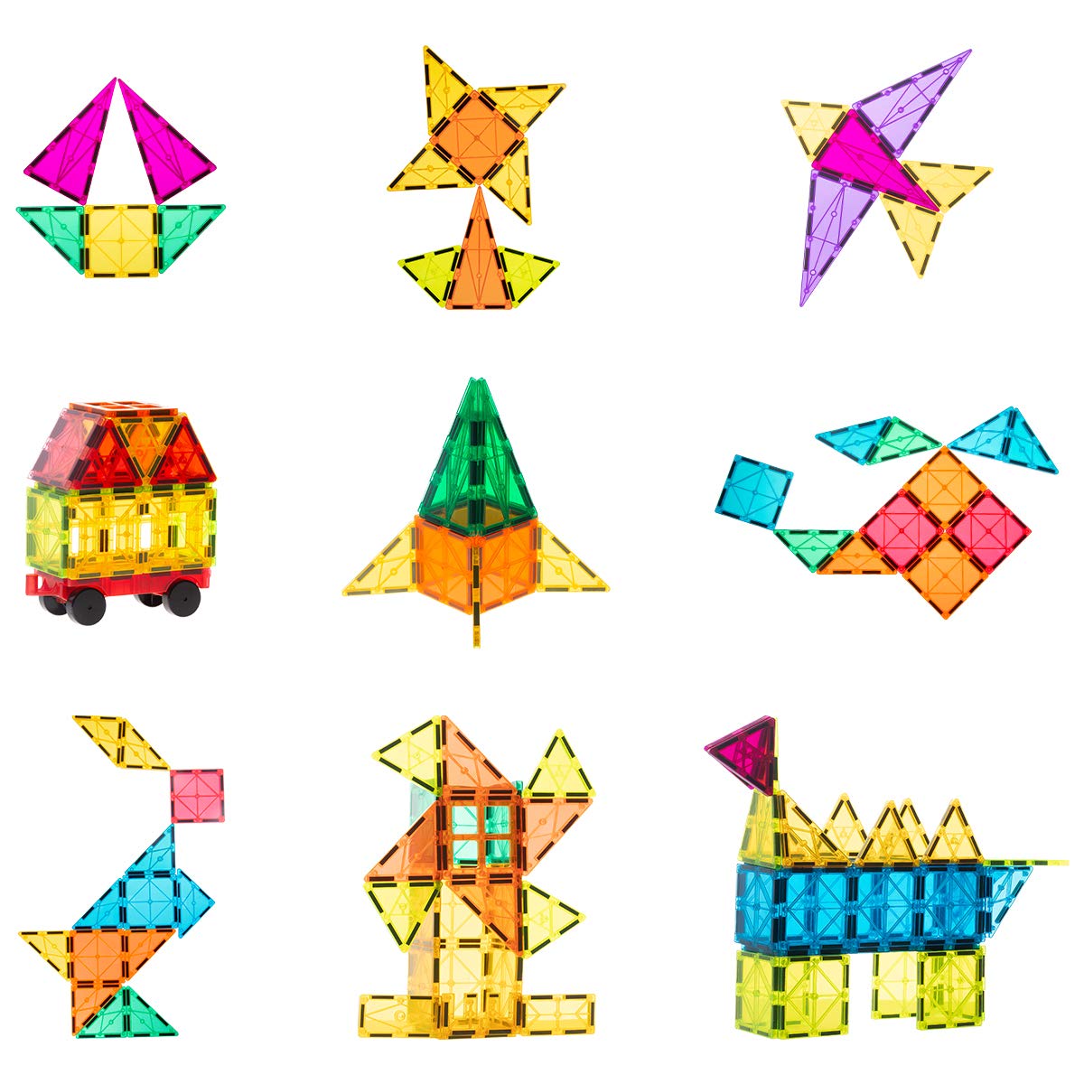 cossy Kids Magnet Toys Magnetic Tiles, 120 PCs Magnetic Building Blocks, Educational Toys for Kids Children with 2 Car Sets