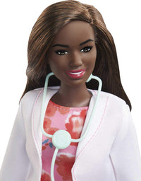 Barbie Doctor Doll (12-in/30.40-cm), Brunette Hair, Curvy Shape, Doctor Coat, Print Dress, Stethoscope Accessory, Great Toy Gift for Ages 3 Years Old & Up , White
