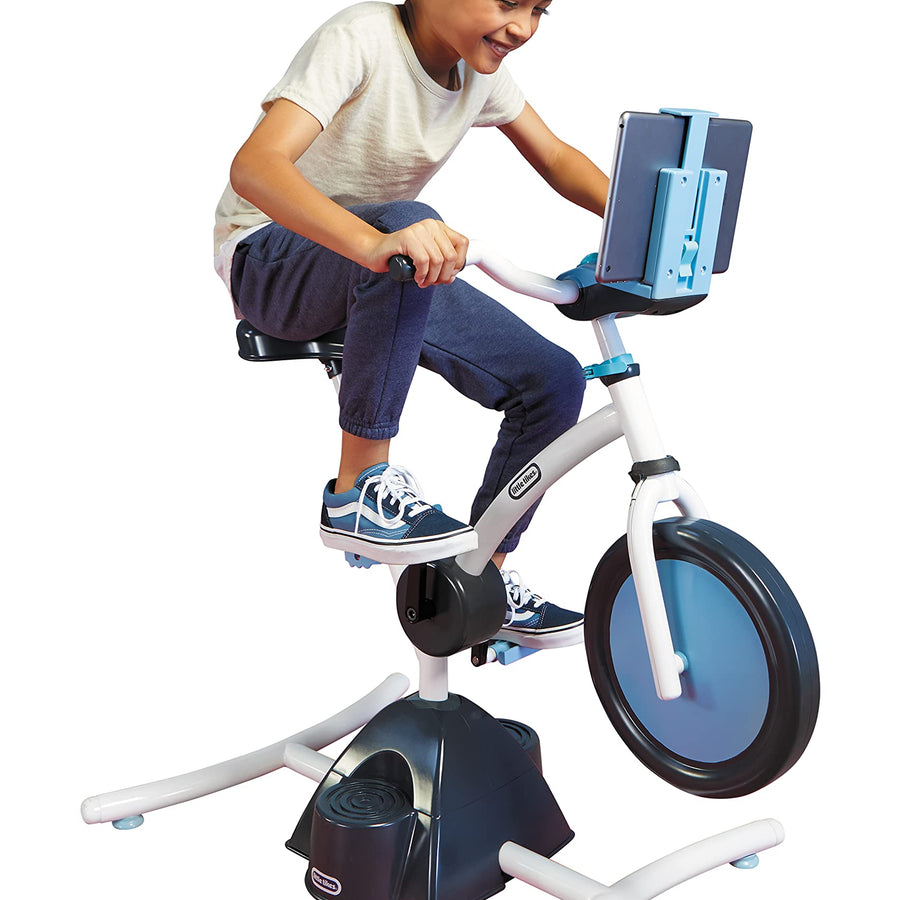 Little Tikes Pelican Explore & Fit Cycle Fun Adjustable Fitness Exercise Equipment for Kids Stationary Bike w Videos, Built-in Bluetooth Speaker- Gifts for Kid, Toys for Boys Girls Ages 3-7 Year Old