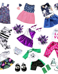 20 Pcs American Doll Clothes and Accessories fit American 18 inch Girl Dolls - Including 8 Complete Set Toys Doll Outfits and 2 Pairs Shoes, Doll Accessories with Cap, Underwear and Hair Clip
