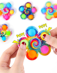 Effacera Pop Fidget Spinner Toys 4 Pack, Tie-Dye Popper Pop Bubble Spinner Set, Party Favors Sensory Fidget Bulk Pack Toys, Pop Hand Spinners, for Kids Teen Girl or Boy
