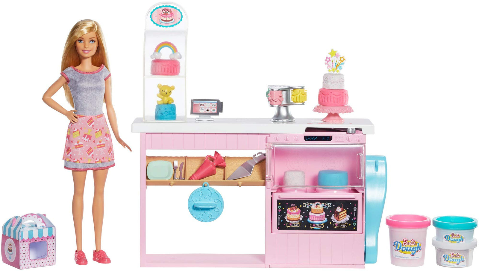 Barbie Cake Decorating Playset with Blonde Doll, Baking Island with Oven, Molding Dough and Toy Icing Pieces for Kids 4 to 7 Years Old [Amazon Exclusive]