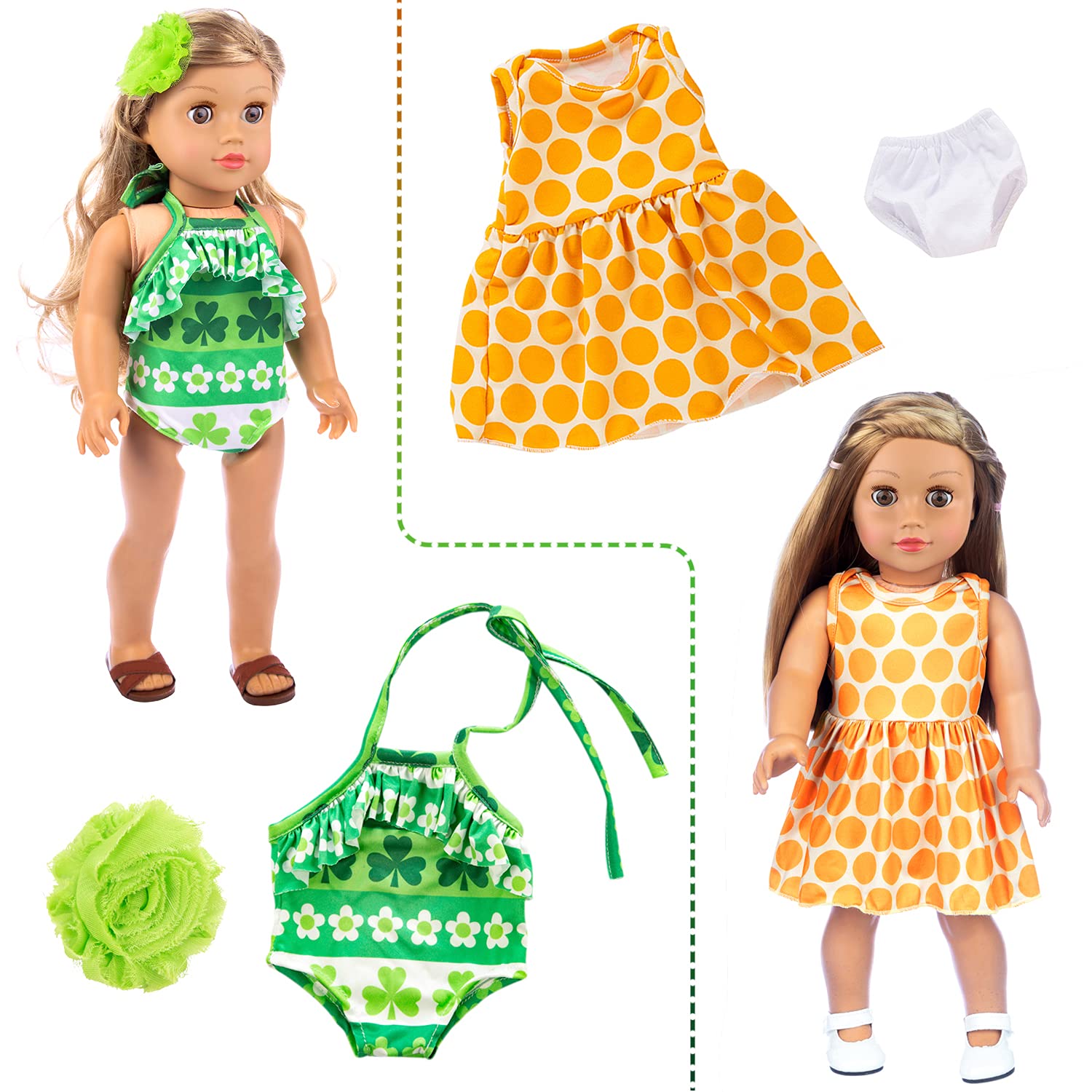 ZITA ELEMENT 24 Pcs American 18 Inch Girl Doll Clothes Dress and Accessories - Including 10 Complete Set of Clothing Outfits with Hair Bands, Hair Clips, Crown and Cap