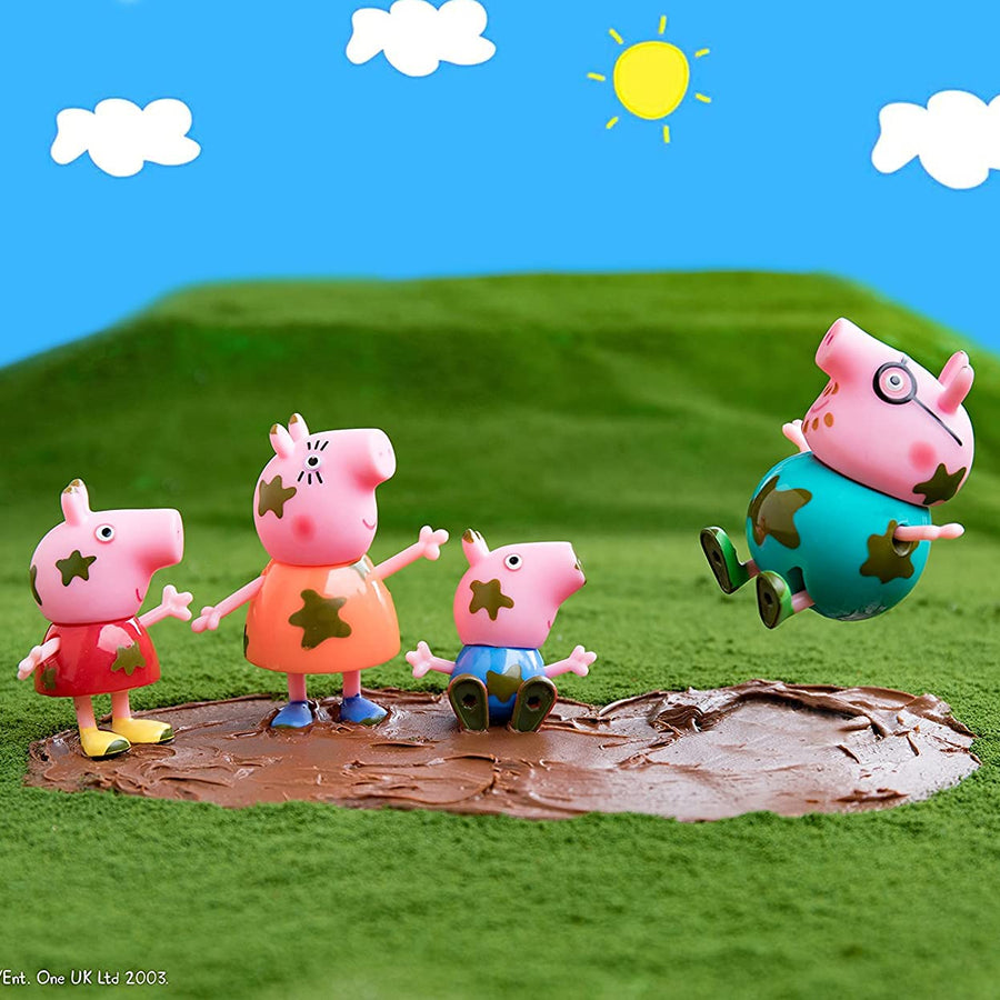 Peppa Pig Muddy Puddles Family 4-Figure Pack - Includes Peppa, George, Mummy & Daddy Pig - Toy Gift for Kids - Ages 3+