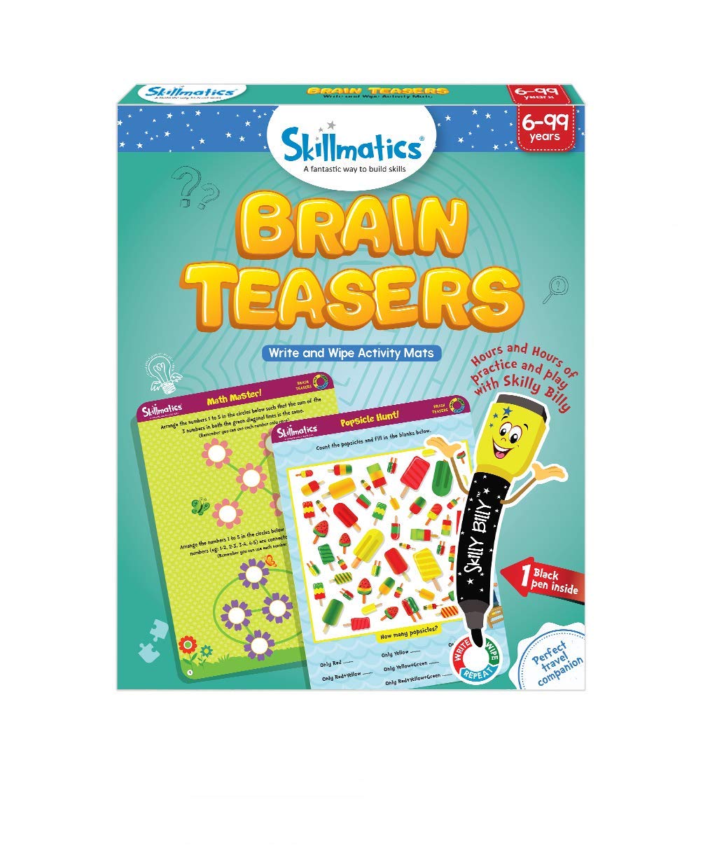 Skillmatics Educational Game: Brain Games | Reusable Activity Mats with Dry Erase Marker | Gifts, Travel Toy & Learning Tools for Ages 6 and Up