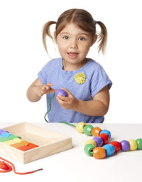 Melissa & Doug Primary Lacing Beads - Educational Toy With 8 Wooden Beads and 2 Laces
