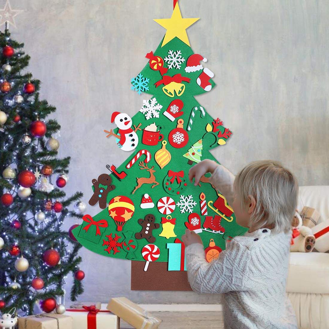 Garma DIY Felt Christmas Tree Set with 41PCS Kids Wall Hanging Detachable Ornaments, Felt Christmas Craft Kits Decorations for Toddler Xmas Gifts New Year Parties Supplies
