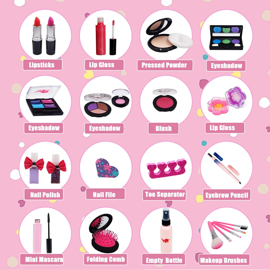 Washable Kids Makeup Girl Toys - Non Toxic Real Kids Makeup Kit for Girls Nature Make Up Set for Child Toddler Children Princess Christmas Birthday Gifts Present for 4 5 6 7 8 9 10 Year Old Girls Gift