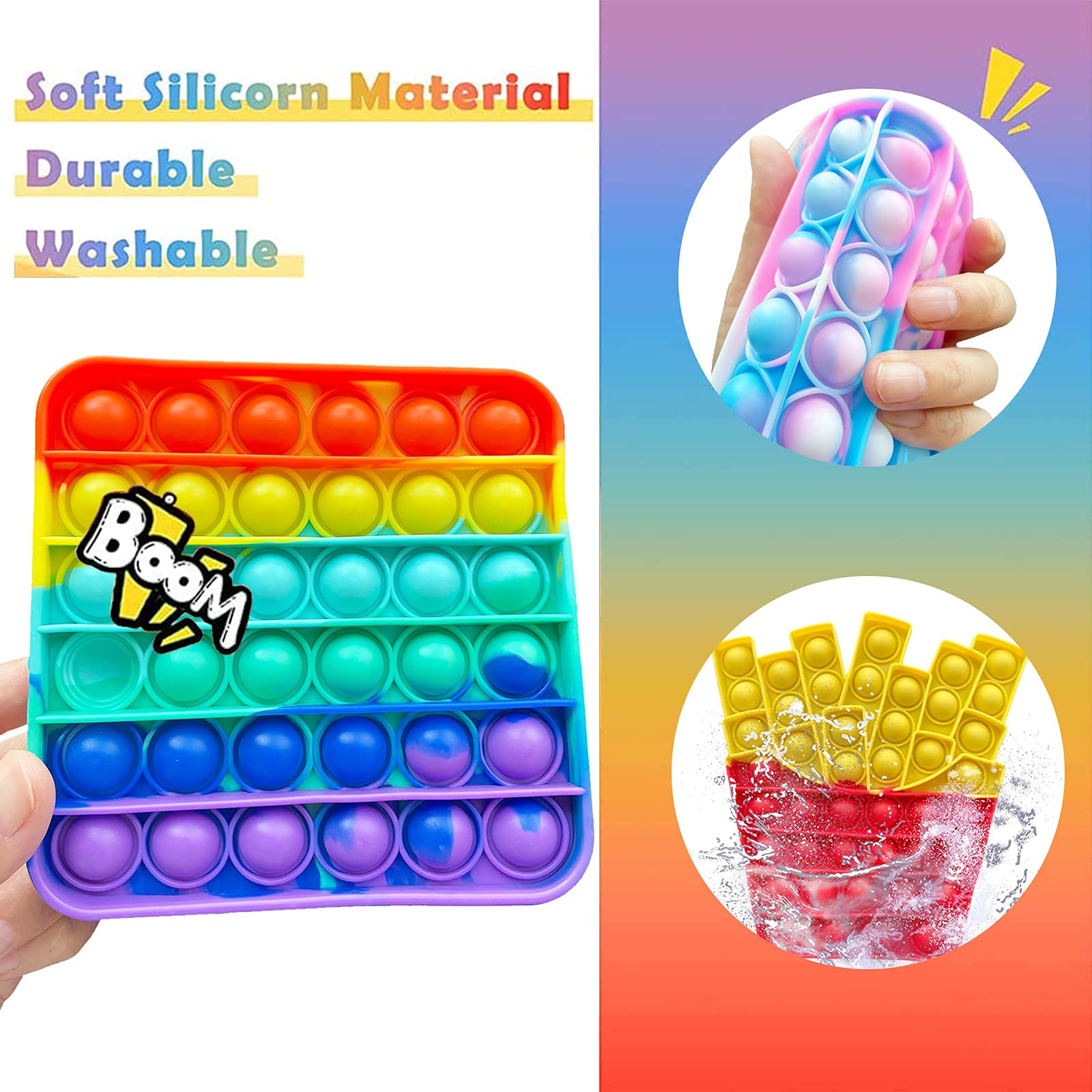 9 Pack Colorful Pop Fidget Toy, Push Bubble Popper Sensory Toy, Autism Special Needs Stress Reliever Silicone Stress Reliever Toy ，Help Restore Emotions Gift for Adult Kids (Rainbow&Pink)