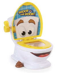 Shoot The Poop - Funny Family Game - Fast and Frenzied Flushing Poop Game for Kids - Includes Talking Toilet Bowl, Dexterity Launchers, 12 Soft Plastic Poops
