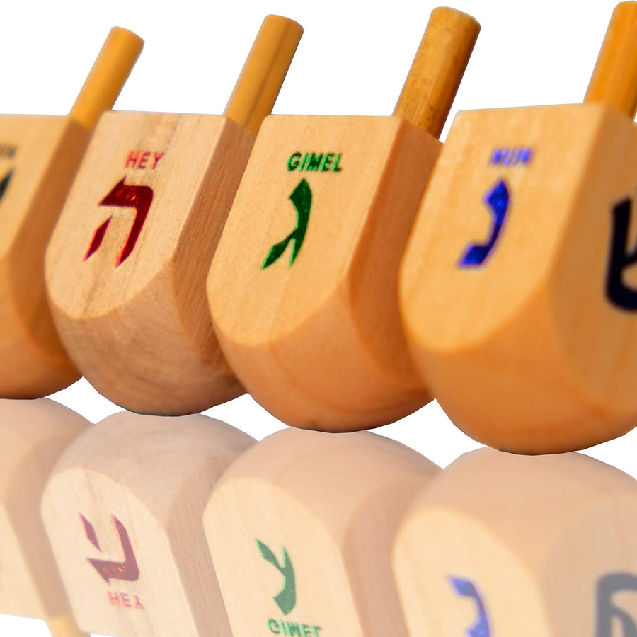 The Dreidel Company Wood Dreidels Medium Sized With English Translation (10-Pack) - Instructions Included!