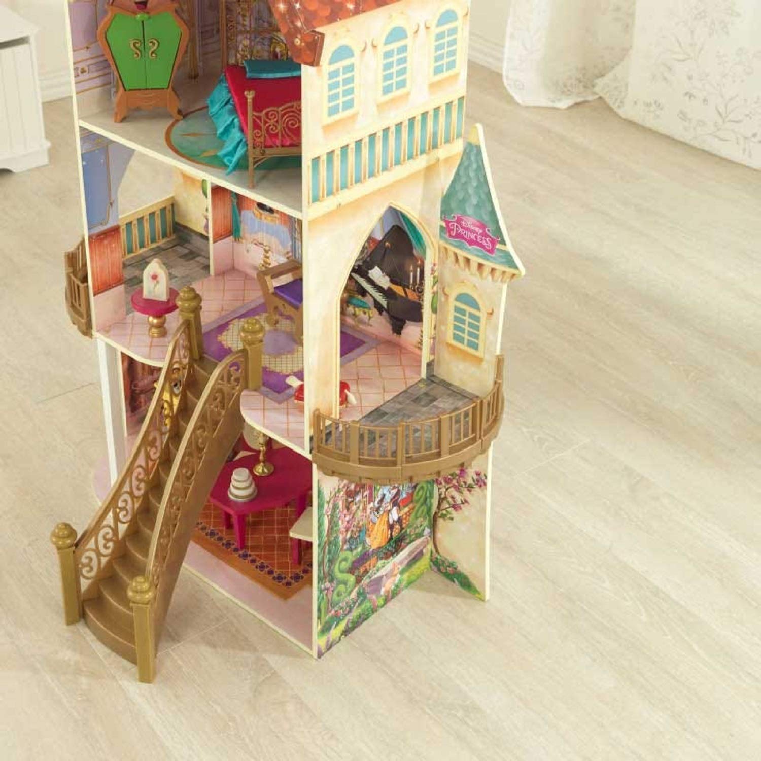 KidKraft Disney Princess Belle Enchanted Wooden Dollhouse, Almost Four Feet Tall, with Balconies, Staircase and 13 Accessories, Gift for Ages 3+
