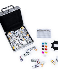 Mexican Train Dominoes Game in Aluminum Carry Case, for Families and Kids Ages 8 and up

