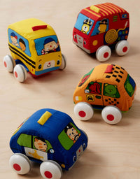 Melissa & Doug K's Kids Pull-Back Vehicle Set - Soft Baby Toy Set With 4 Cars and Trucks and Carrying Case
