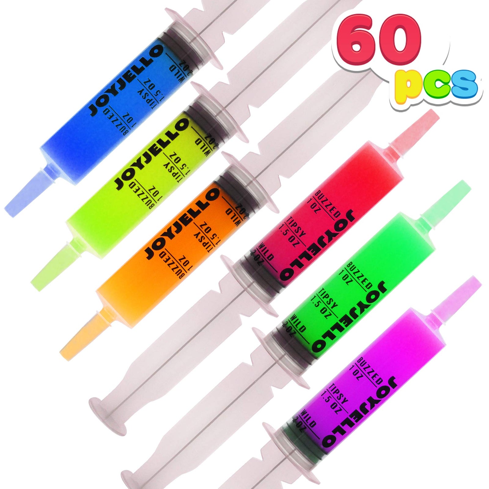 60 Pcs Jello Shots Syringes, 2 oz Reusable Plastic Alcohol Tubes, Container with Caps for Summer and Themed Party, Halloween Party Favors, Graduation Party Decorations