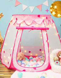 Crayline Pop Up Princess Tent with Star Light, Toys for 1 Year Old Girl Birthday Gift, Ball Pit for Toddlers Girls Toys, Easy to Pop Up and Assemble
