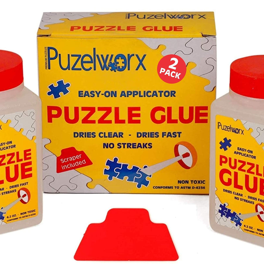 PuzzleWorx Easy-On Applicator Puzzle Glue, Pack of 2, Non Toxic Clear Glue for 1000 Piece Puzzles 4.2 oz Each Bottle (Total 8.4)
