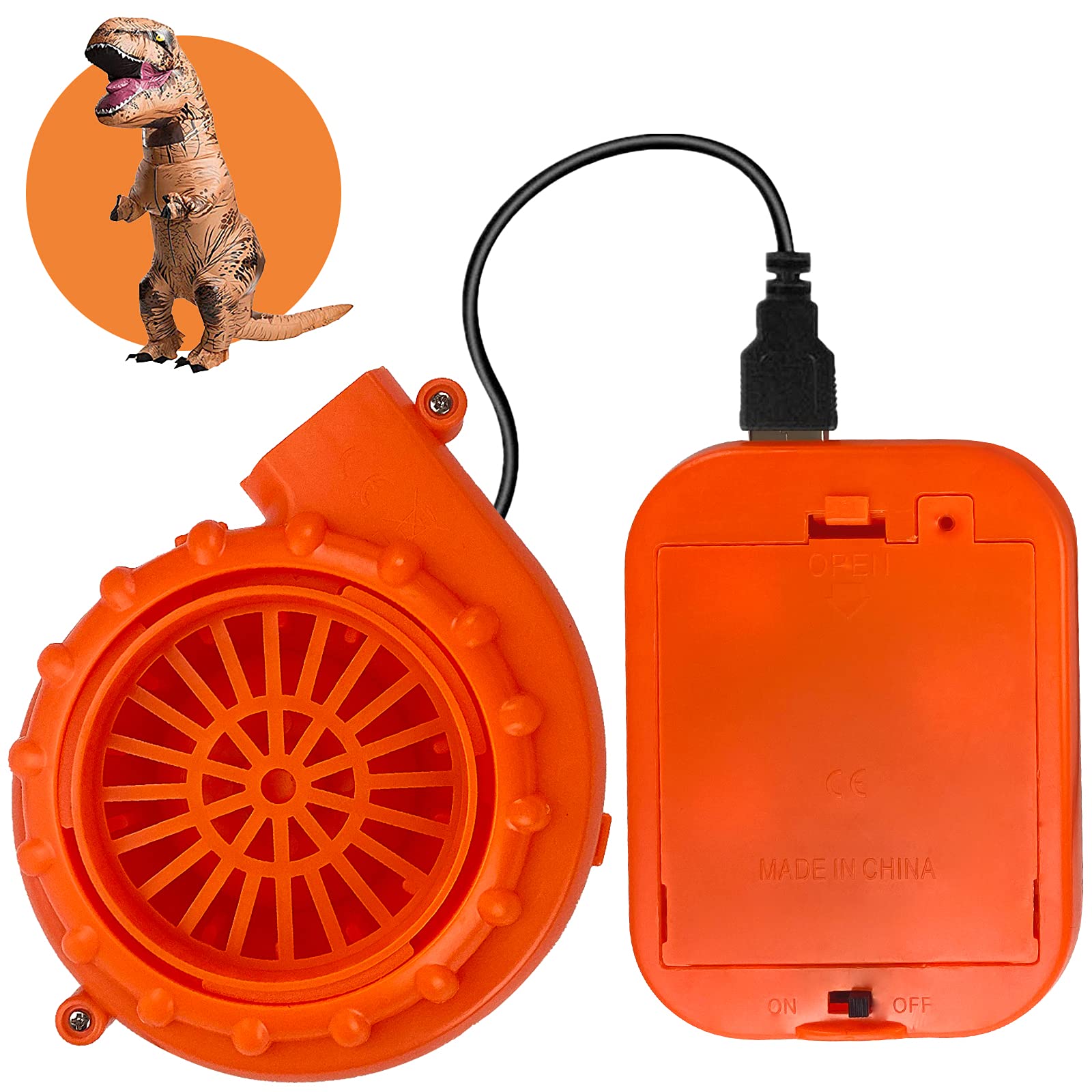 Mini Blower Fan for Dinosaur Costume or Doll Mascot Head or Other Inflatable Game Clothing Suits, Orange