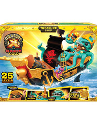 Treasure X Sunken Gold Treasure Ship Playset - 25 Levels of Adventure | Find Guaranteed Real Gold Dipped Treasure | Interactive Fun for All, Treasure Hunter
