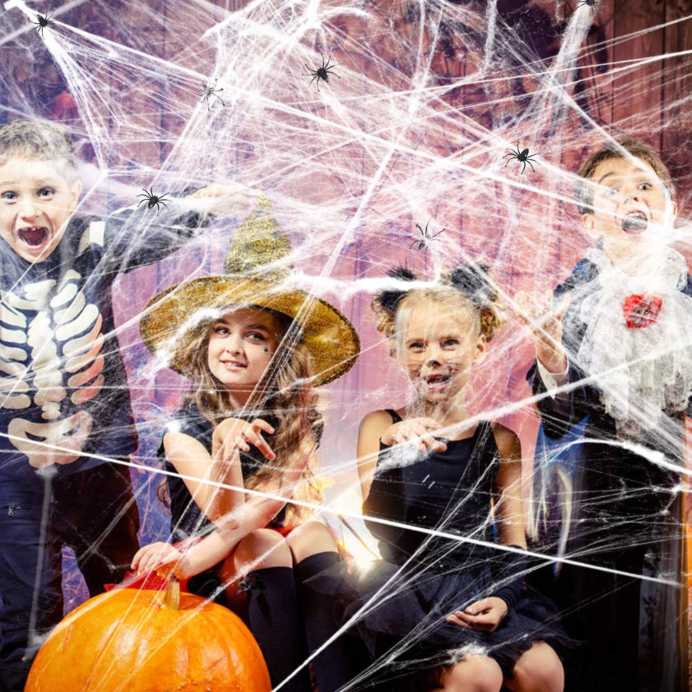 1400 sqft Halloween Spider Webs Decorations with 150 Extra Fake Spiders, Super Stretchy Cobwebs for Halloween decor Indoor and Outdoor