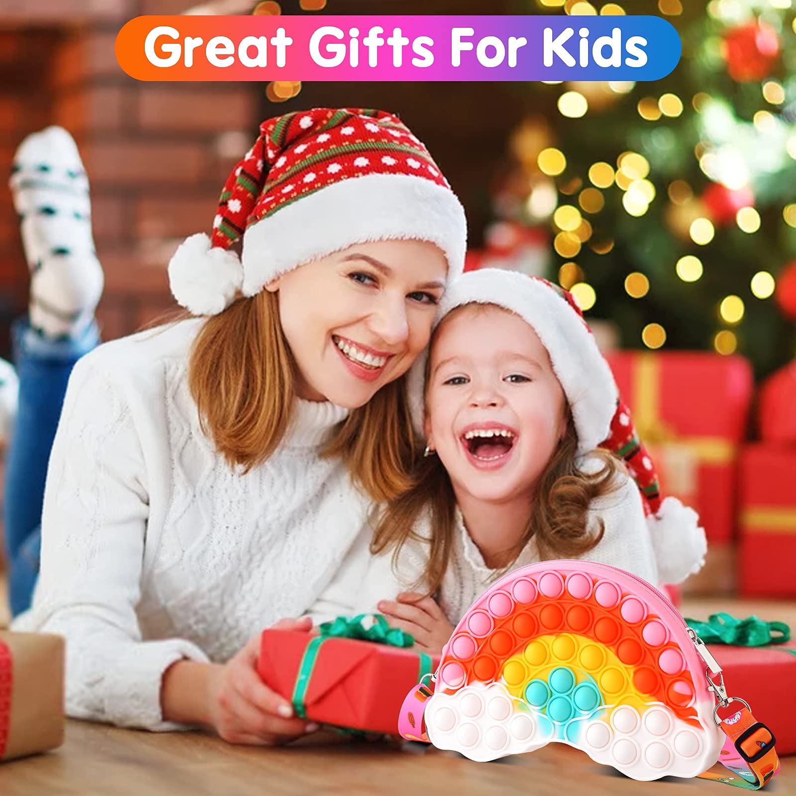 Tckoll Pop Purse Bag Fidgets for Girls,Rainbow Clouds Pop Purse Popper Bubbles Fidget Toys Handbags,Simple Anxiety Sensory Fidegt Toy,Fidget Toys Halloween Birthday Party Fidgets Gifts for Girls 10-12