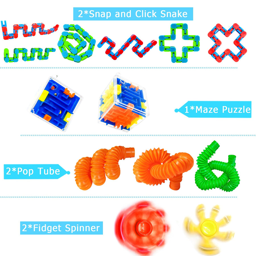 Kidcia Fidget Toys, 32 Pcs Fidget Packs/Box, Sensory Toys/Stress Relief Set for Kids, Autistic Children, Adults with Marble Mesh/Squeeze Grape Ball/Liquid Motion Timer- Gift for Birthday/Class Reward