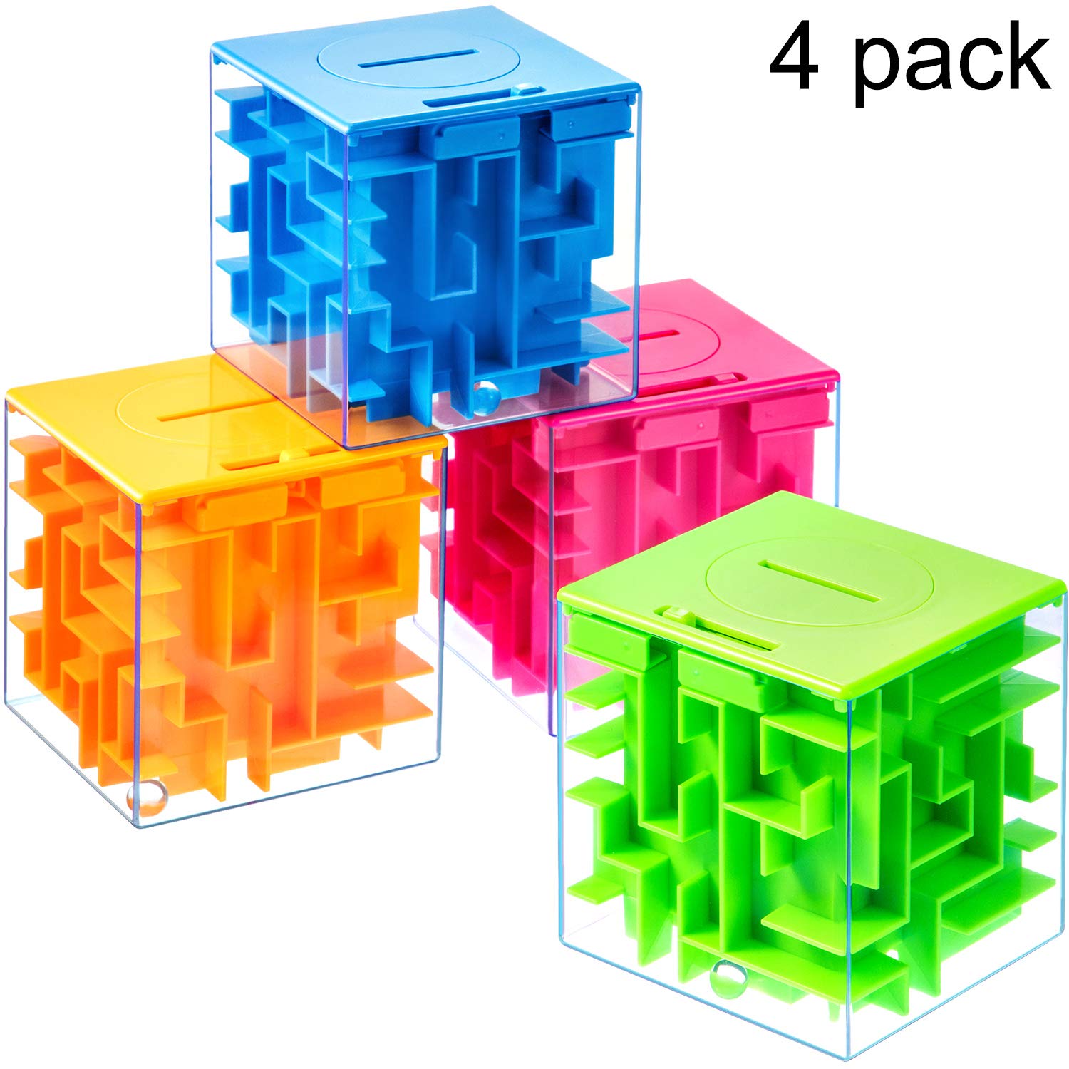 4 Pieces Money Holder Maze Puzzle Gift Box, A Fun Unique Way and Brain Teasers to People You Loved, Suits for Birthday, Valentine's (Green, Blue, Orange, Red, 7.7 cm)