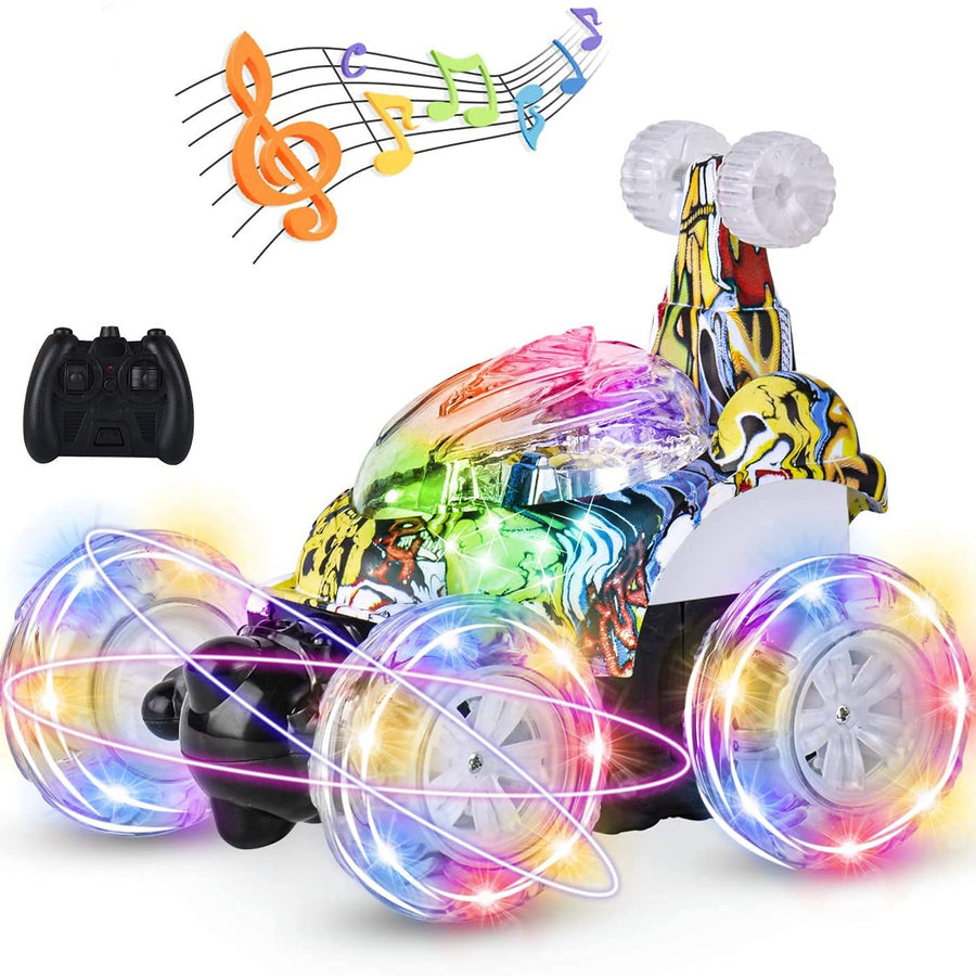 Kizeefun Remote Control Car, RC Stunt Car Invincible 360°Rolling Twister with Colorful Lights & Music Switch, Rechargeable Remote Control Car for Boys and Girls