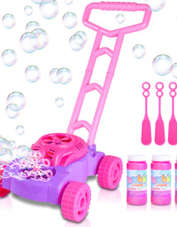 ArtCreativity Pink and Purple Bubble Lawn Mower for Toddlers | Electronic Bubble Blower Machine | Fun Bubbles Blowing Push Toys for Kids | Bubble Solution Included | Christmas Birthday Gift for Girls
