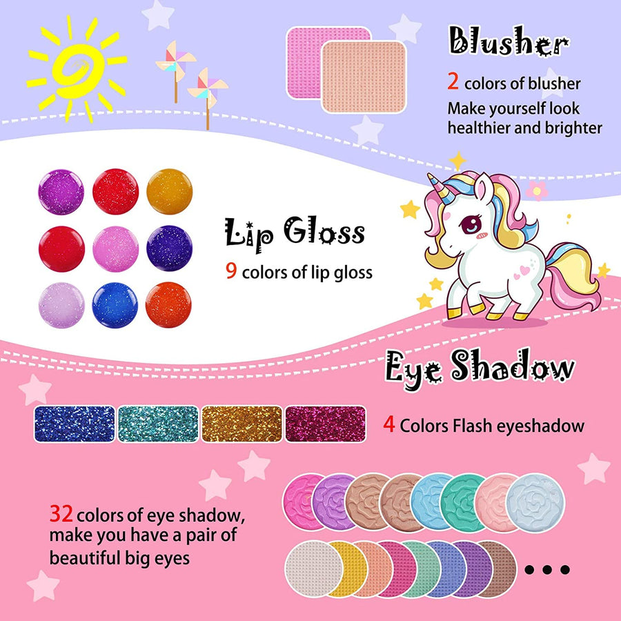 KIDCHEER Kids Makeup Kit for Girls Princess Real Washable Cosmetic Pretend Play Toys with Mirror - Non Toxic