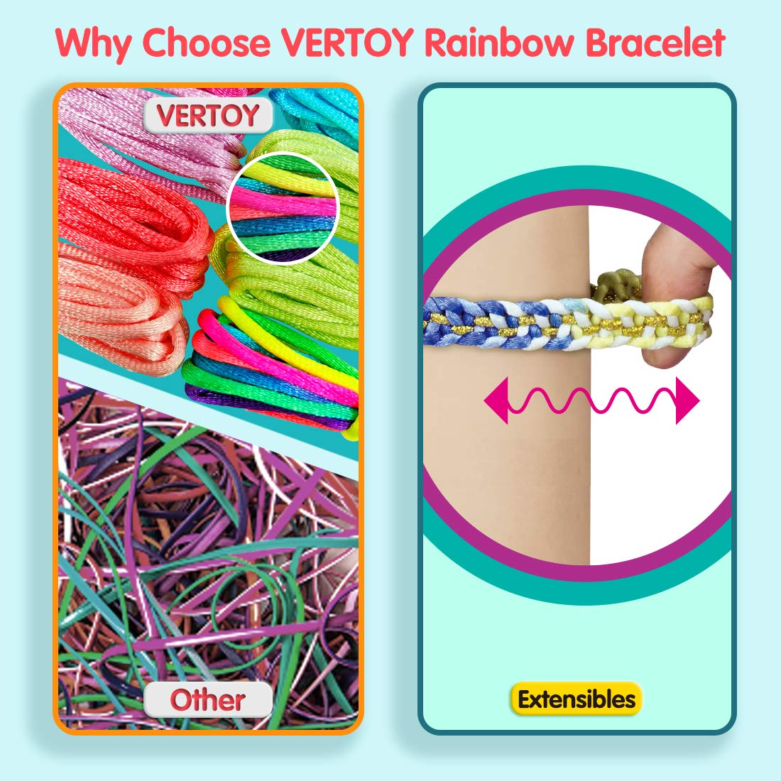 VERTOY Friendship Bracelet Making Kit for Girls - Cool Arts and Crafts Toys for 6 7 8 9 10 11 12 Years Old, Bracelet String and Rewarding Activity, Best Birthday Gifts for Teen Girls