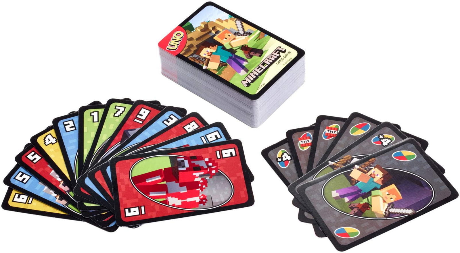 Mattel Games UNO Minecraft Card Game, Now UNO fun includes the world of Minecraft, Multicolor, Basic Pack