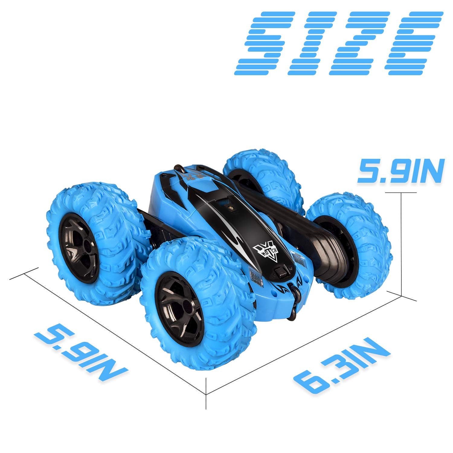 Remote Control car,2.4GHz Electric Race Stunt Car,Double Sided 360° Rolling Rotating Rotation, LED Headlights RC 4WD High Speed Off Road for 3 4 5 6 7 8-12 Year Old Boy Toys (Blue)