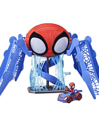 Marvel Spidey and His Amazing Friends Web-Quarters Playset with Lights and Sounds, Includes Spidey Figure and Vehicle, for Kids Ages 3 and Up
