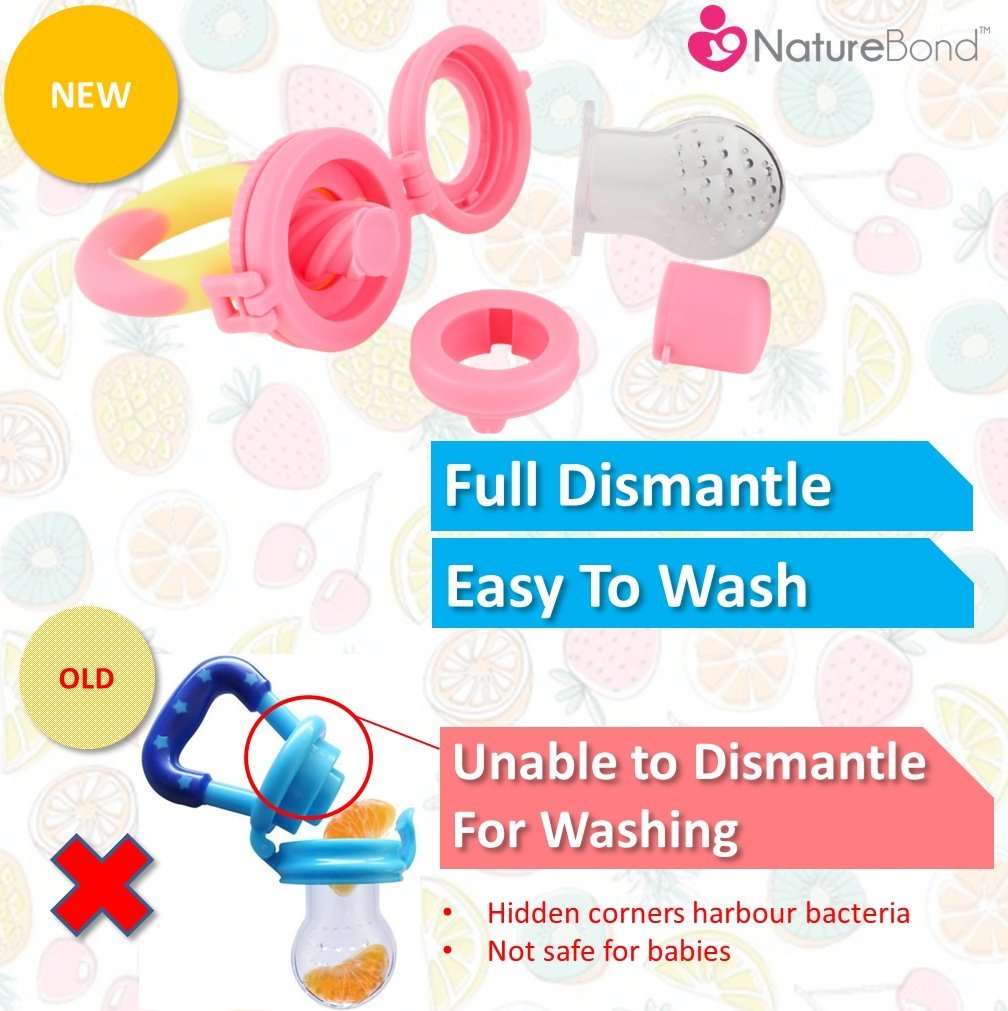 NatureBond Baby Food Feeder/Fruit Feeder Pacifier (2 Pack) - Infant Teething Toy Teether | Includes Additional Silicone Sacs