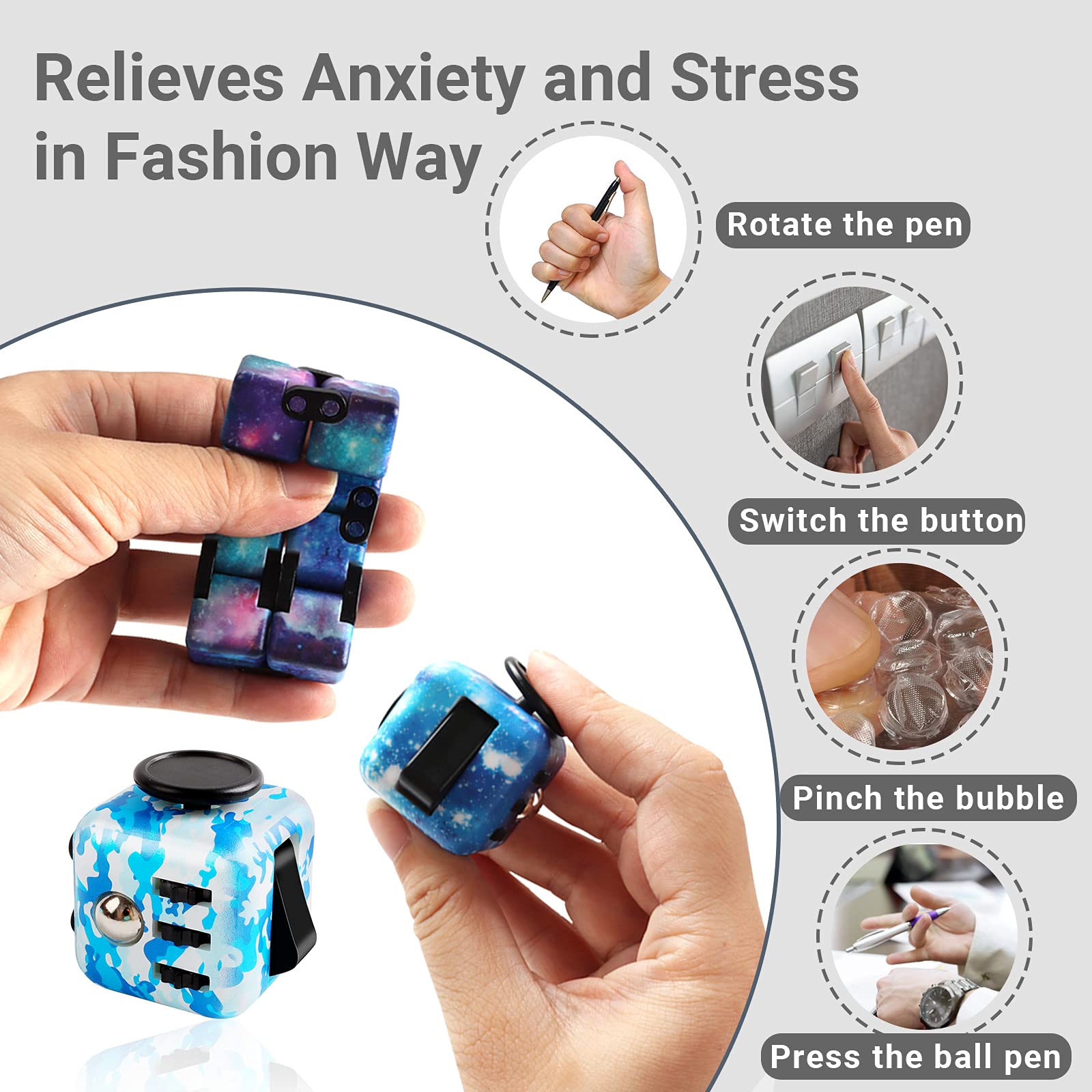 Infinity Cube and Fidget Cube, 4 Pieces Fidget Toys for Adults Kids Boys Girls Gift, Cute Mini Unique Gadget Toy, Relieve Stress, Reduce Anxiety Fidget Cube Game for ADHD, OCD, Autism and Kill Time