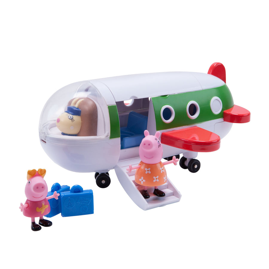 Peppa Pig Holiday Plane Vehicle Playset, 5 Pieces - Includes Talking Airplane, Peppa and Mummy Pig Figures & Suitcases - Toy Gift for Kids - Ages 3+